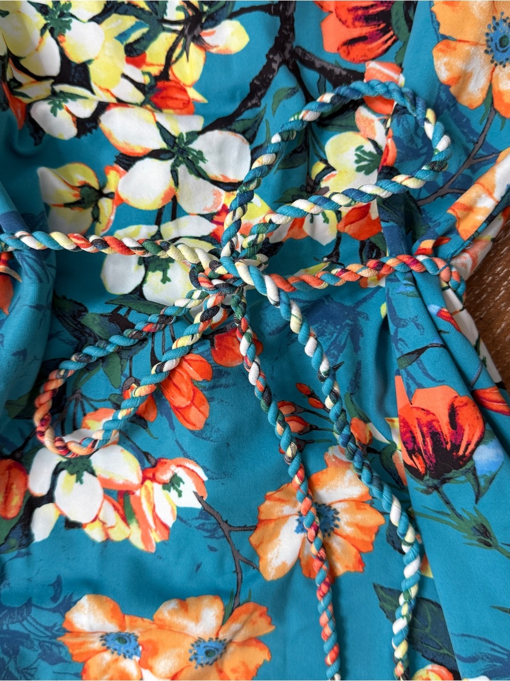 Lands' End NWT Teal Floral Swim Dress / Coverup with Tie Waist UPF 50 / Sz 10-12 - Picture 5 of 10